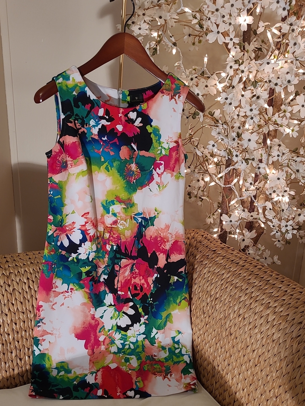 Worthington Floral Sleeveless Dress in Pink, Green, Blue and White